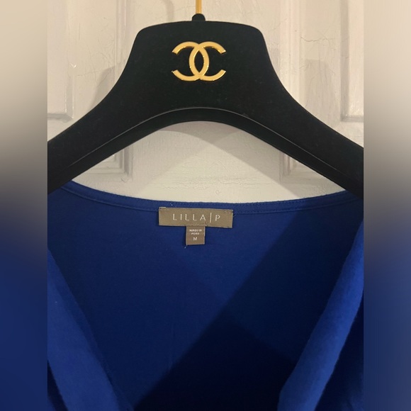 Lilla P Pima Cotton Modal 3/4 Sleeves MIDI Dress Boat Cowl Neck Blue Size M - Picture 5 of 8